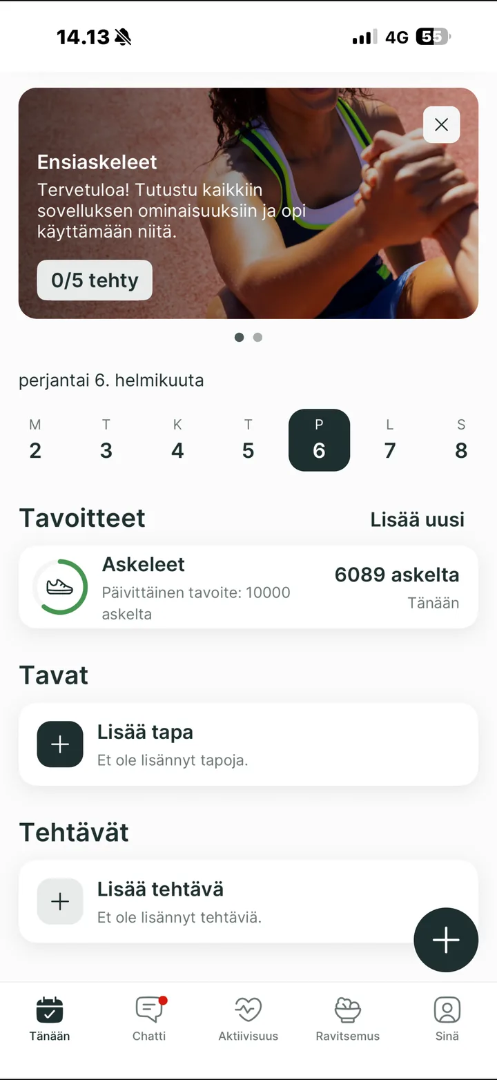 Lean Gains -sovellus: tänään-näkymä